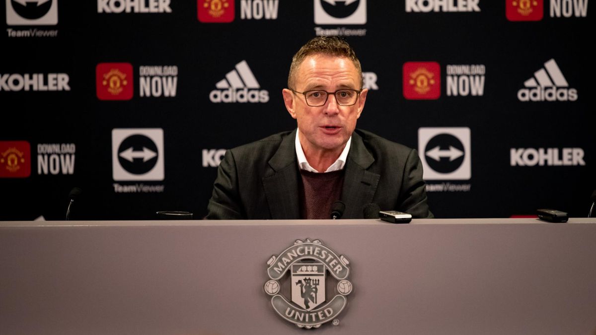 Interim Manager Ralf Rangnick of Manchester United speaks during a press conference at Old Trafford on December 03, 2021 in Manchester, England.