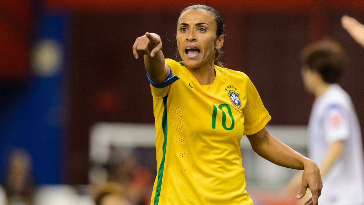 Marta #10 of Brazil reacts to a call during the 2015 FIFA Women's World Cup Group E match against Korea Republic at Olympic Stadium
