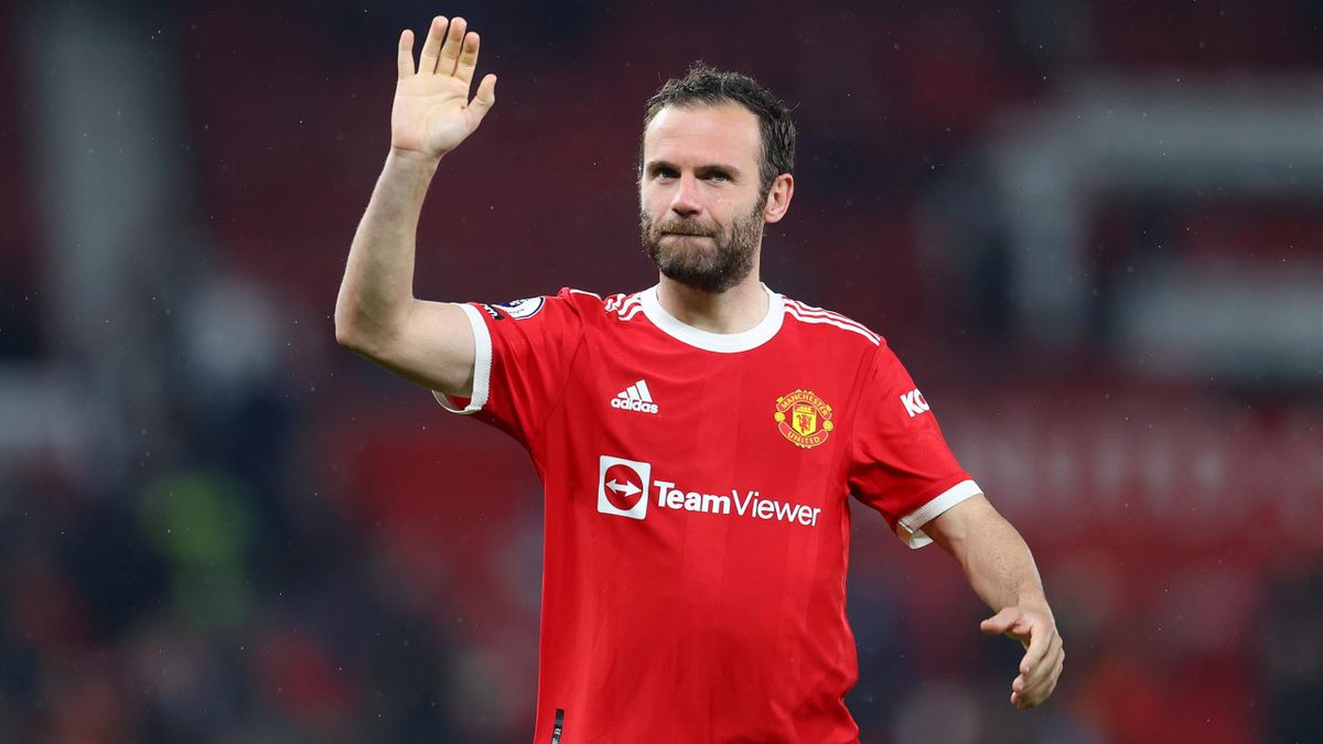 Juan Mata of Manchester United interacts with the crowd after the final whistle of the Premier League match between Manchester United and Brentford at Old Trafford on May 02, 2022