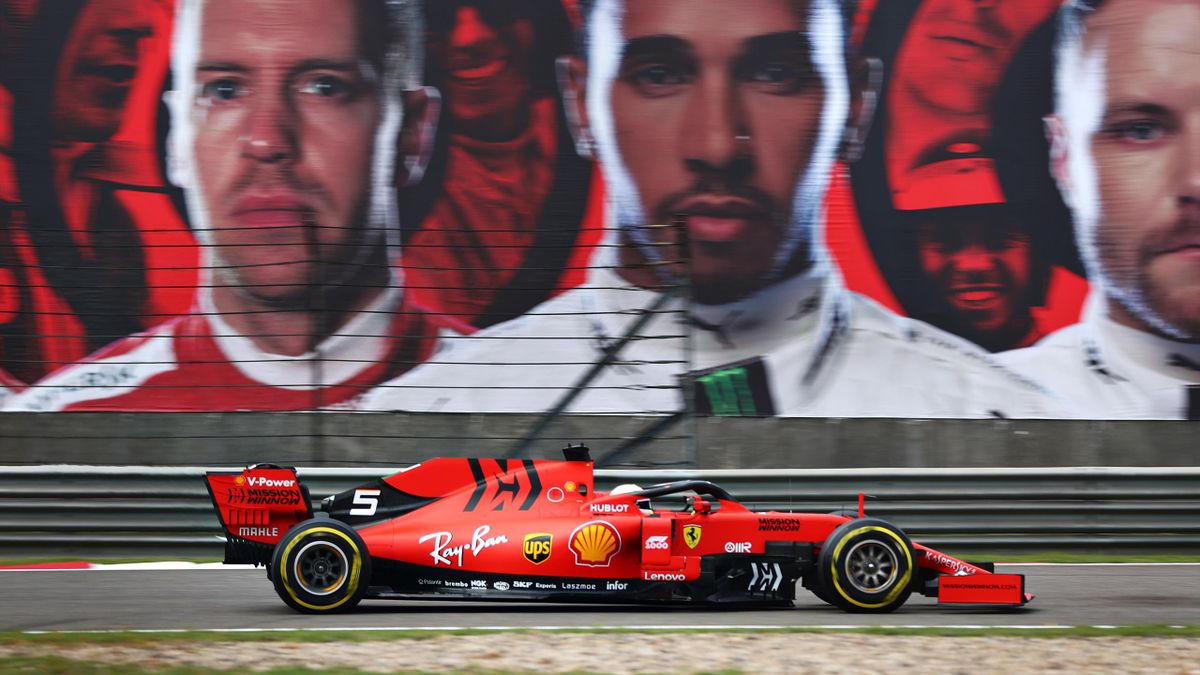 Sebastian Vettel of Germany driving the (5) Scuderia Ferrari SF90 on track during practice for the F1 Grand Prix of China.