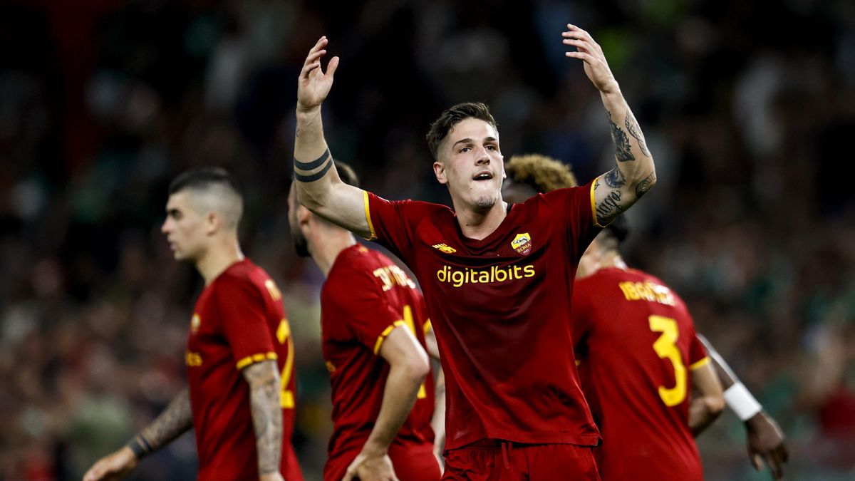 Nicolò Zaniolo (Roma) exule après son but contre Feyenoord, Conference League, Getty Images