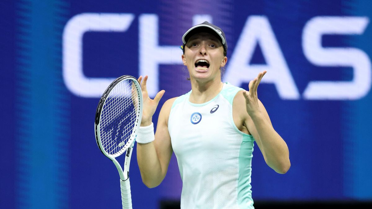 Iga Swiatek of Poland celebrates after defeating Aryna Sabalenka during their Women’s Singles Semifinal match on Day Eleven of the 2022 US Open at USTA Billie Jean King National Tennis Center