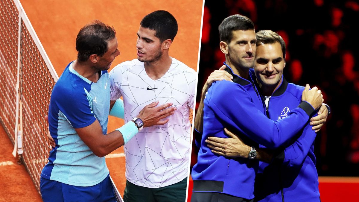 Rafael Nadal, Carlos Alcaraz, Novak Djokovic en Roger Federer