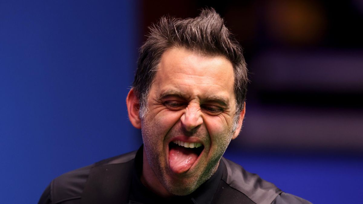 Ronnie O'Sullivan of England reacts during the Betfred World Snooker Championship Round Two match between Anthony McGill of Scotland and Ronnie O'Sullivan of England at Crucible Theatre on April 23, 2021 in Sheffield, England. A maximum of 50% of the venu