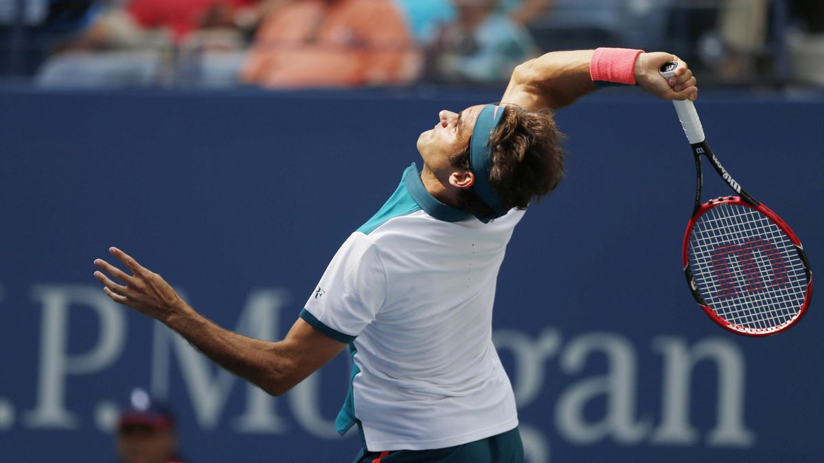 Roger Federer lors du 1er tour de l'US Open 2015, face à l'Argentin Leonardo Mayer.