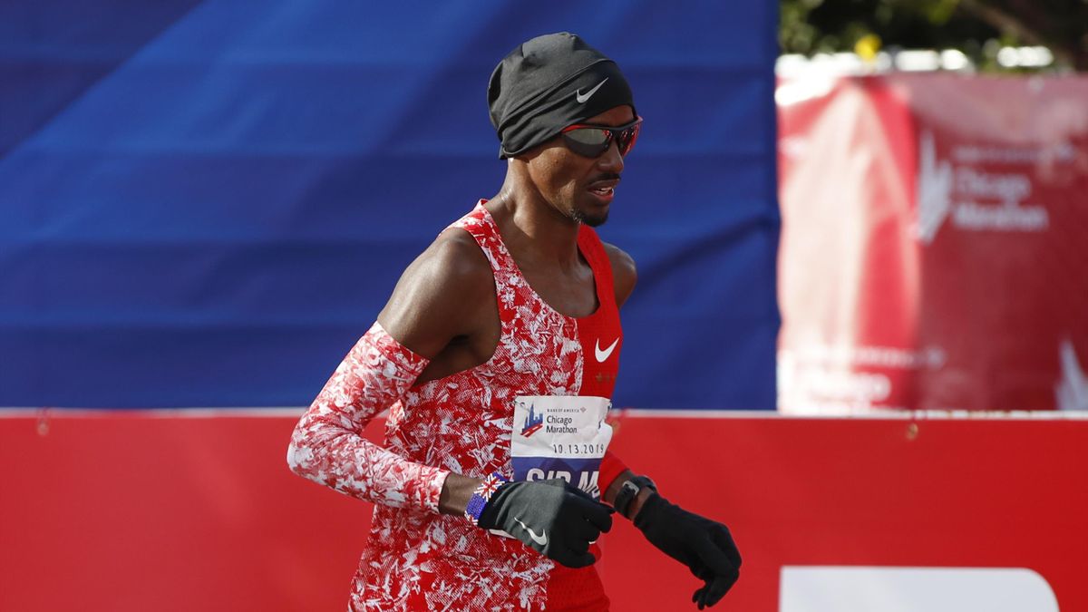 British distance runner Mo Farah crosses the finish line during the 2019 Bank of America Chicago Marathon on October 13, 2019 in Chicago, Illinois. - Kenya's Lawrence Cherono won a men's race that came down to the wire in 2:05:45 -- barely edging Ethiopia