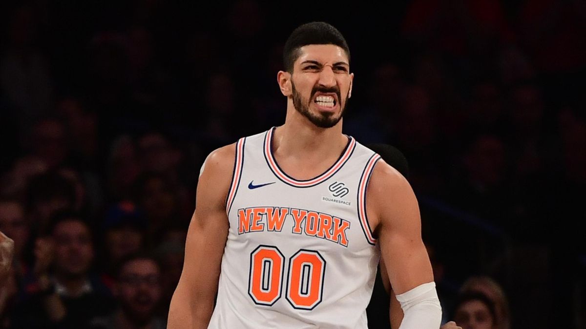 Enes Kanter #00 of the New York Knicks reacts after a foul is called during the second quarter of the game against the Phoenix Suns at Madison Square Garden on December 17, 2018 in New York City.
