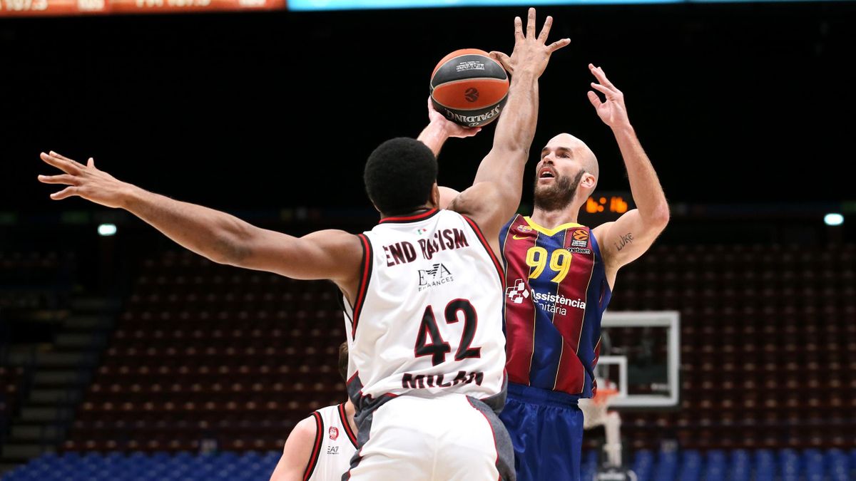 Nick Calathes, #99 of FC Barcelona in action during the 2020/2021 Turkish Airlines EuroLeague match between AX Armani Exchange Milan and FC Barcelona at Mediolanum Forum on March 19, 2021 in Milan, Italy