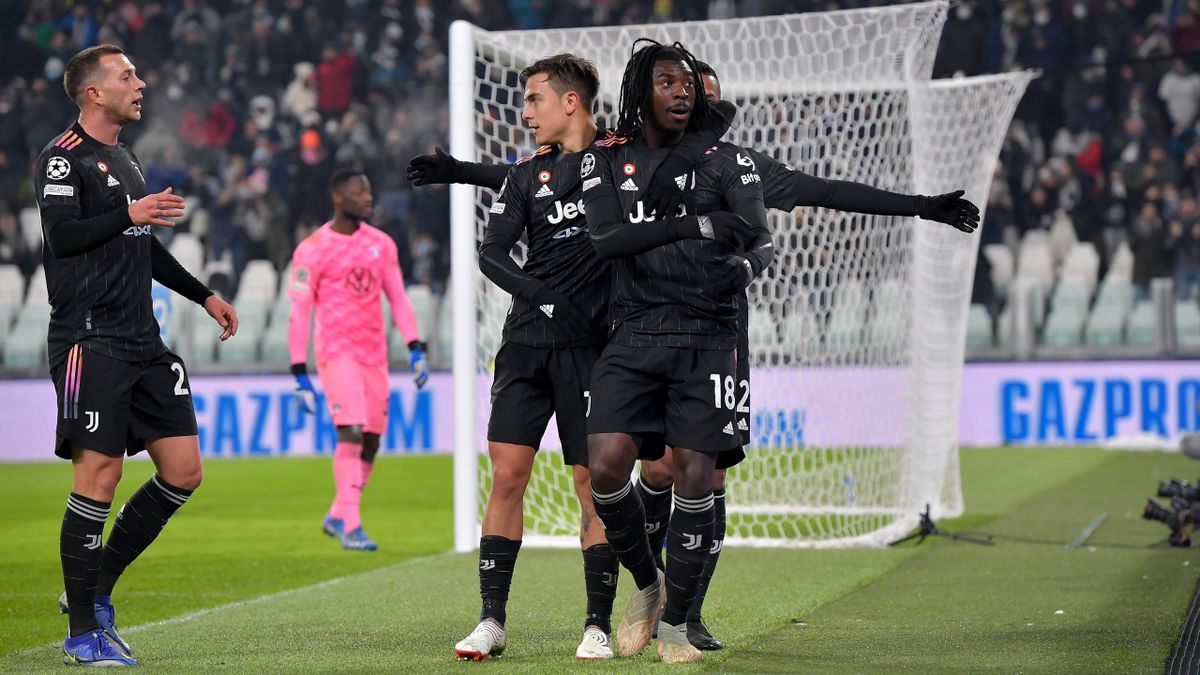 Moise Kean of Juventus celebrates 1-0 goal during the UEFA Champions League group H match between Juventus and Malmo FF at Juventus Stadium on December 8, 2021 in Turin, Italy
