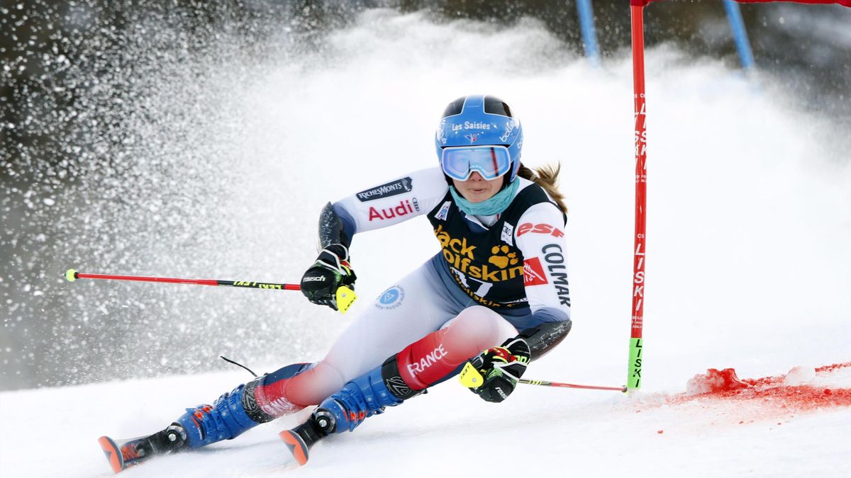 Clara Direz of France in action during the Audi FIS Alpine Ski World Cup Women's Parallel Slalom on January 19, 2020 in Sestriere Italy.