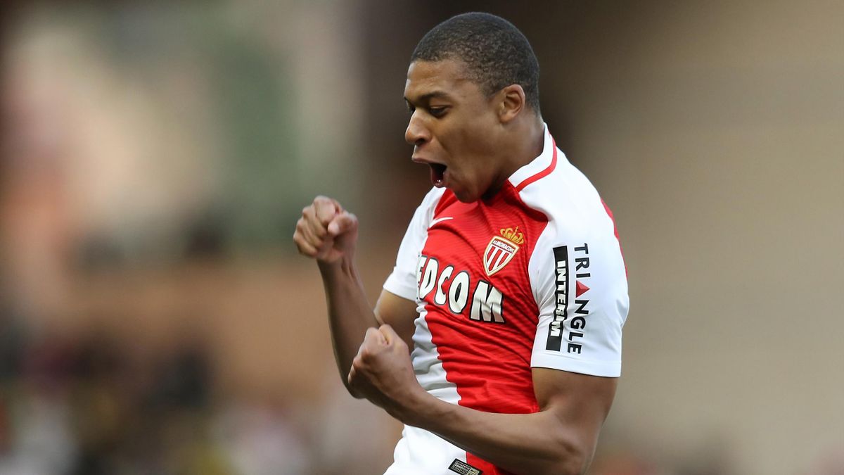 Monaco's French forward Kylian Mbappe celebrates after scoring a goal during the French L1 football match Monaco (ASM) vs Bordeaux (GB) on March 11, 2017 at the Louis II Stadium in Monaco.