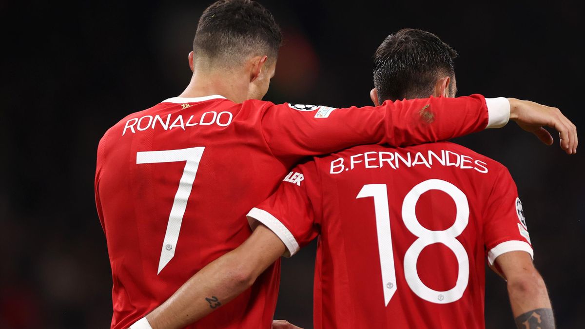 Bruno Fernandes et Cristiano Ronaldo sous le maillot de Manchester United.