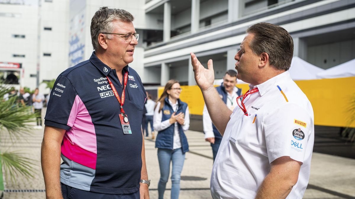 McLaren-Boss Zak Brown (rechts) und Aston-Martin-Teamchef Otmar Szafnauer