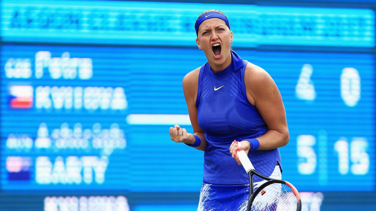 Petra Kvitova of the Czech Republic celebrates during the Women's Singles final match against Ashleigh Barty on day seven of the Aegon Classic Birmingham