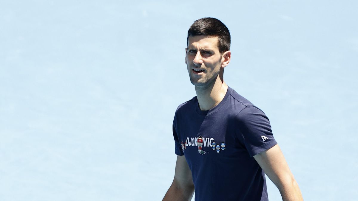 Novak Djokovic of Serbia is seen during a practice session ahead of the 2022 Australian Open at Melbourne Park