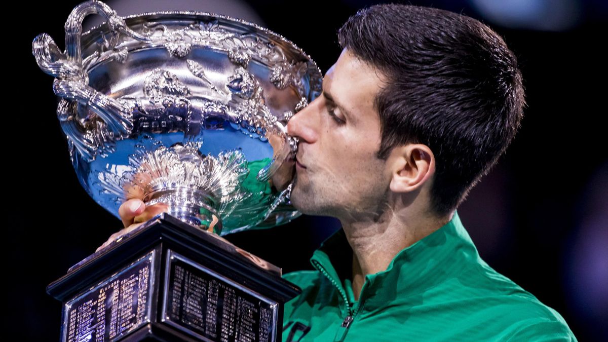 Novak Djokovic with the Australian Open trophy