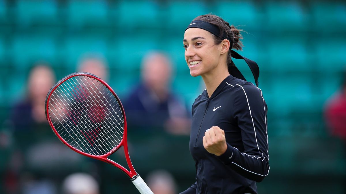 Caroline Garcia of France celebrates victory over Jennifer Brady of the USA during day seven of the Nature Valley Open at Nottingham Tennis Centre on June 16, 2019 in Nottingham, United Kingdom