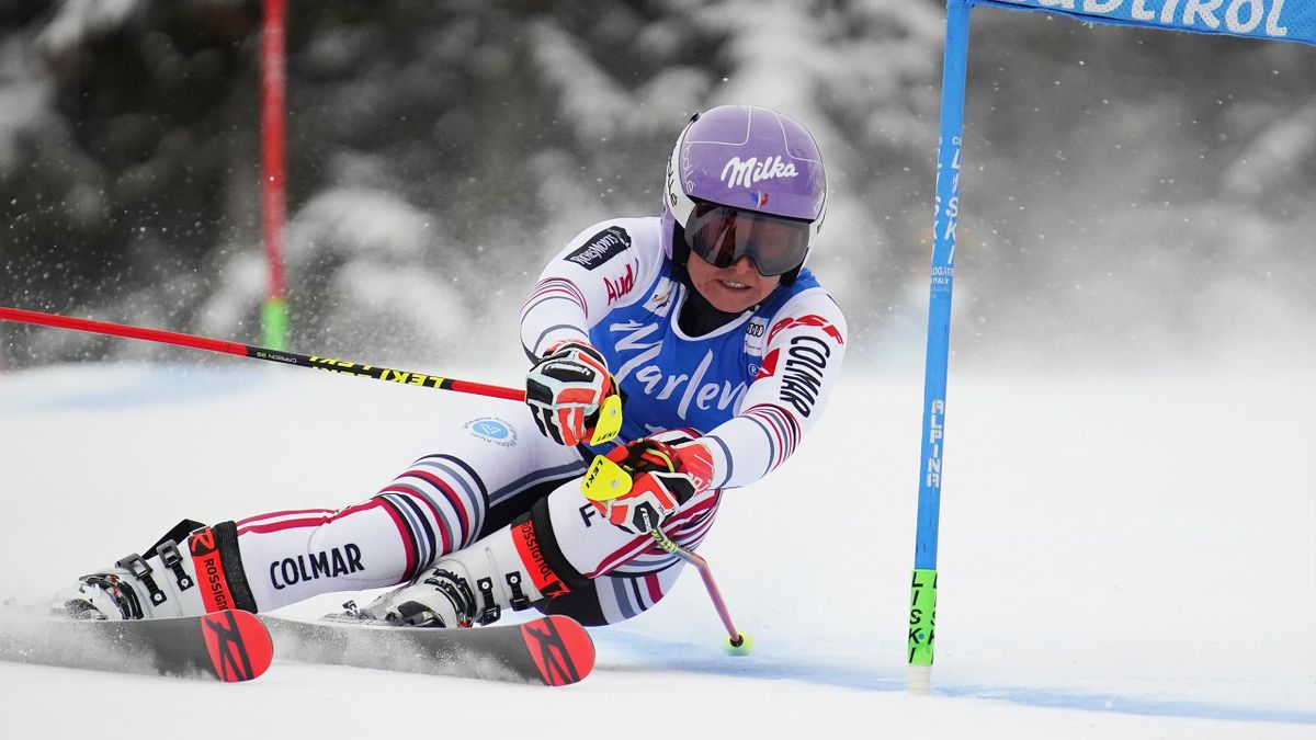 Tessa Worley of France takes 1st place during the Audi FIS Alpine Ski World Cup Men's Giant Slalom on January 26, 2021 in Kronplatz Italy.