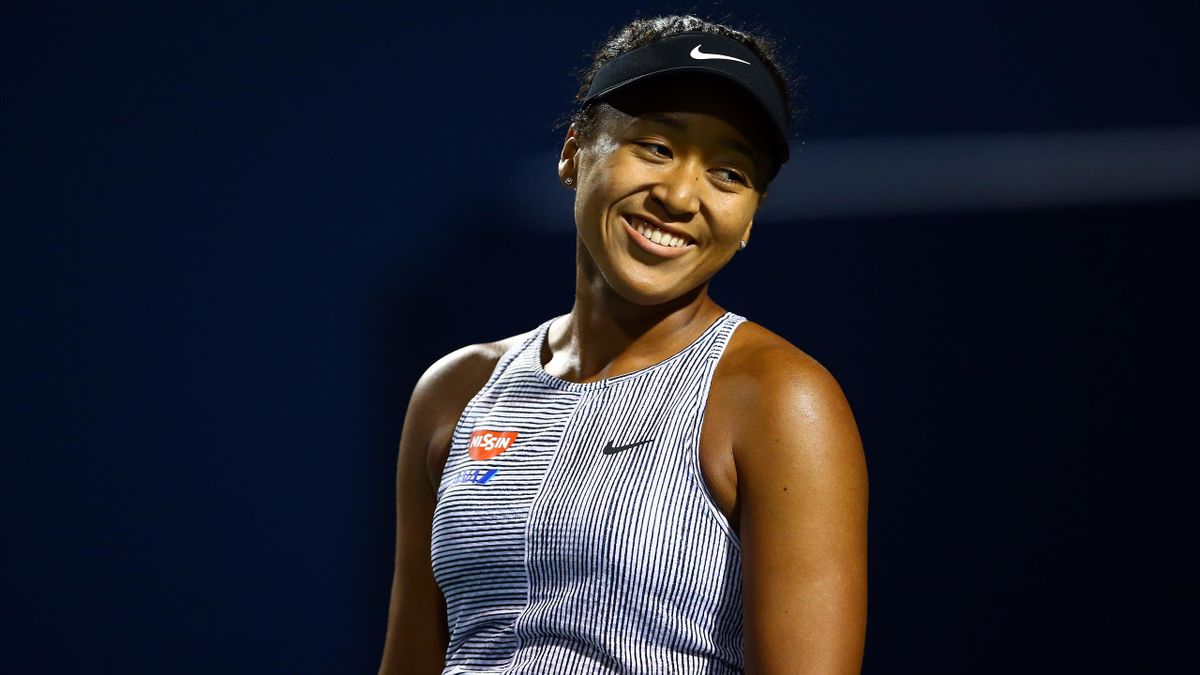 Naomi Osaka of Japan reacts against Iga Swiatek of Poland during a third round match on Day 6 of the Rogers Cup at Aviva Centre on August 08, 2019 in Toronto, Canada.