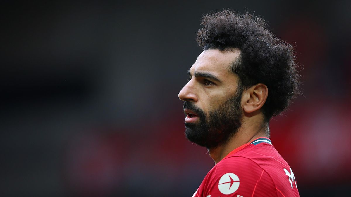 Mohamed Salah of Liverpool looks on during the Premier League match between Liverpool and Crystal Palace at Anfield
