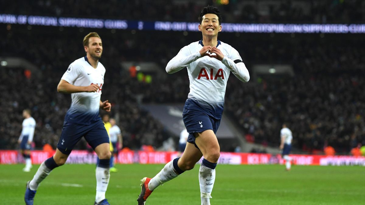 Son Heung-Min celebrates scoring for Tottenham against Chelsea