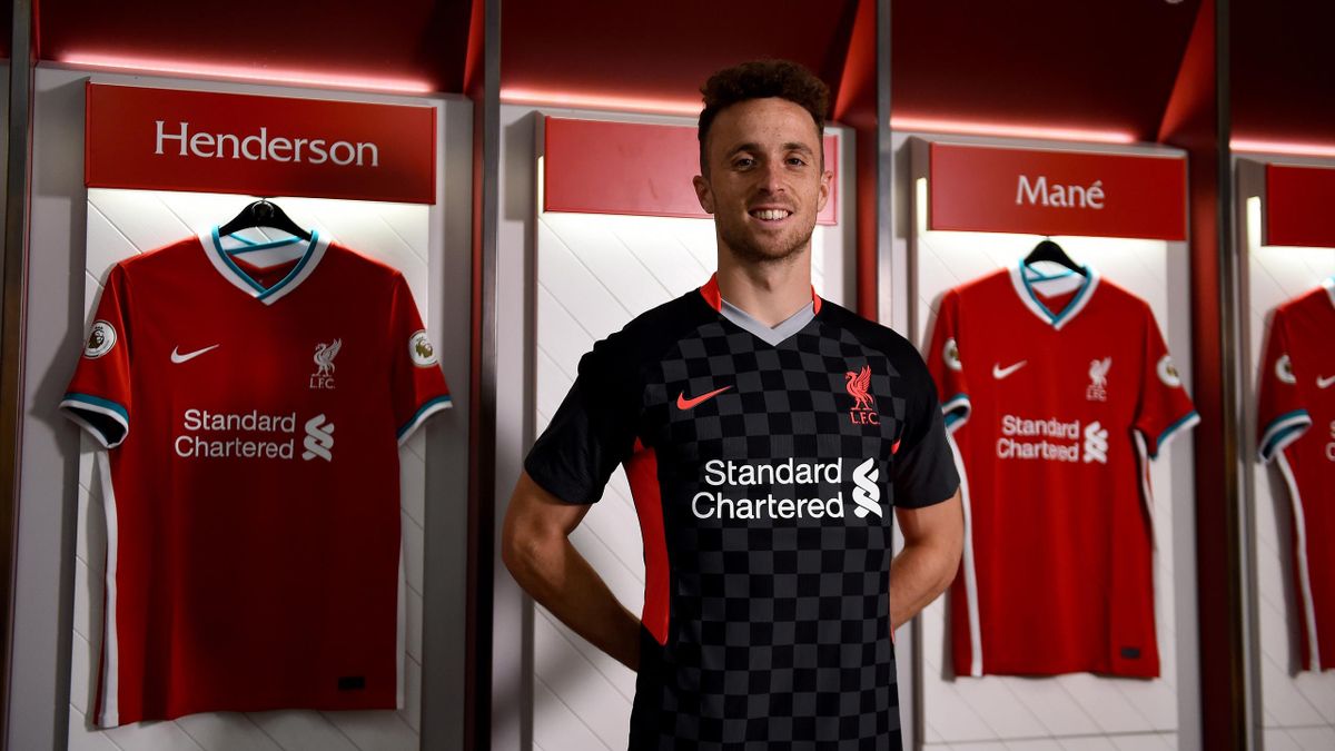 New signing Diogo Jota of Liverpool at Anfield on September 19, 2020 in Liverpool, England.