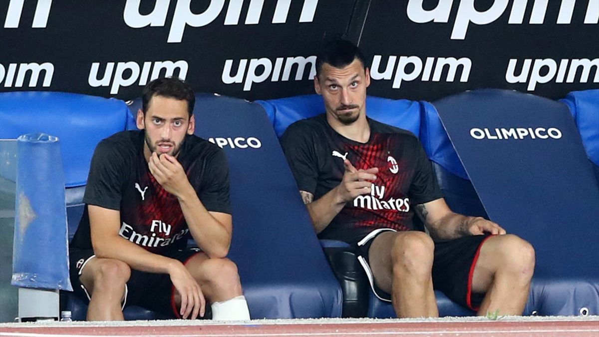 Zlatan Ibrahimovic, Hakan Calhanoglu in panchina, Milan, Getty Images
