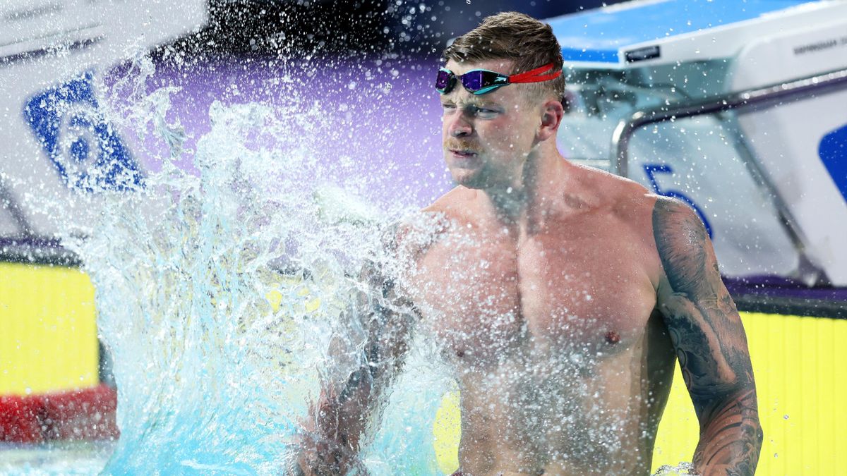 Adam Peaty of Team England celebrates after winning gold in the Men's 50m Breaststroke Final on day five of the Birmingham 2022 Commonwealth Games at Sandwell Aquatics Centre on August 02, 2022 in Smethwick, England.