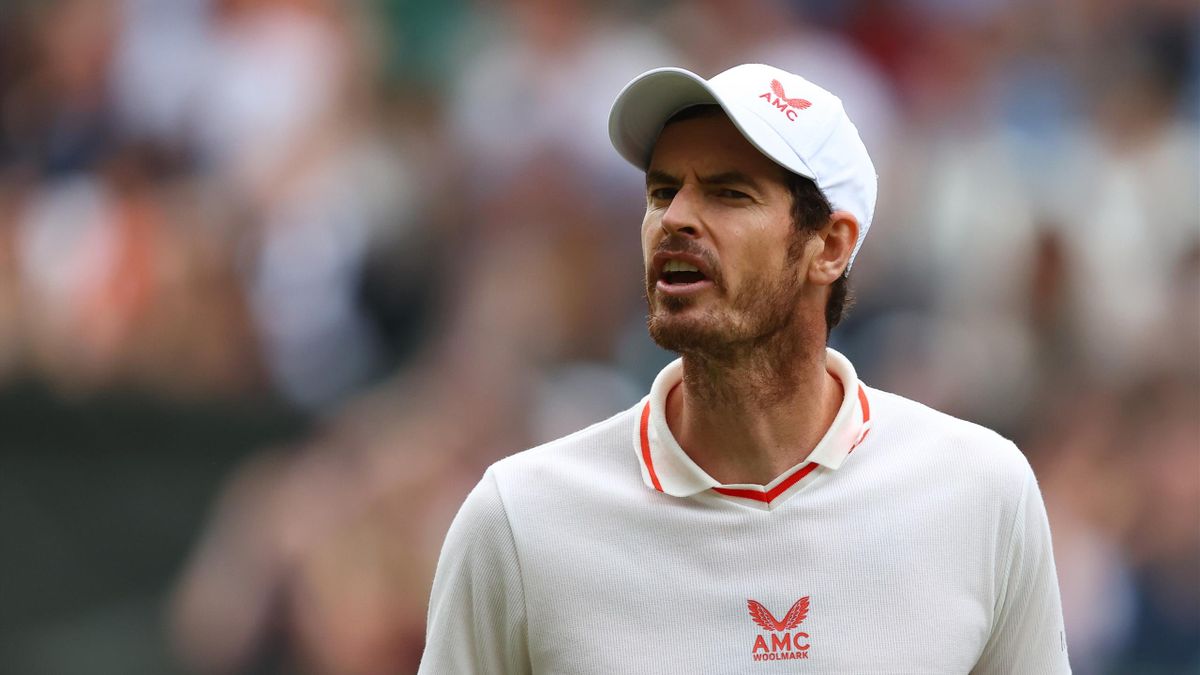 Andy Murray of Great Britain reacts during his men's singles third round match against Denis Shapovalov of Canada during Day Five of The Championships - Wimbledon 2021