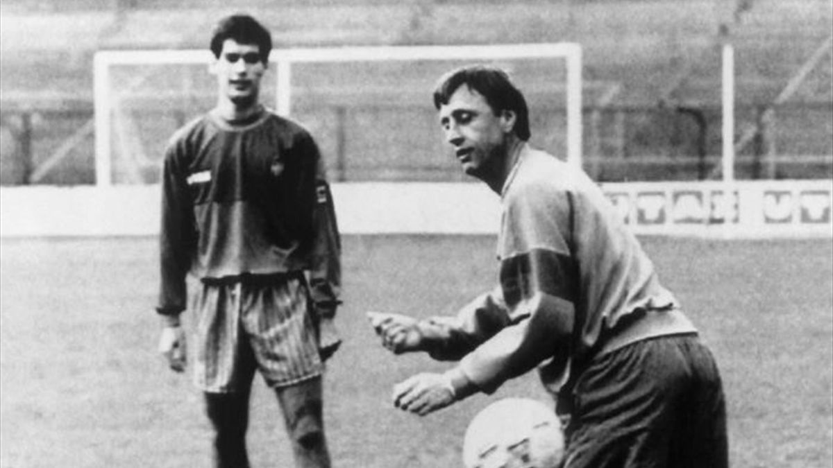 Pep Guardiola y Johan Cruyff