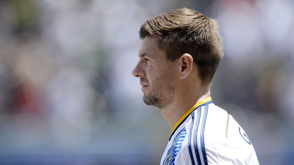 Steven Gerrard #8 of the Los Angeles Galaxy prior to the start of the MLS soccer