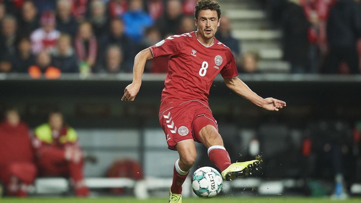 Thomas Delaney en 2019 lors de Danemark-Suisse comptant pour les éliminatoires à l'Euro 2020