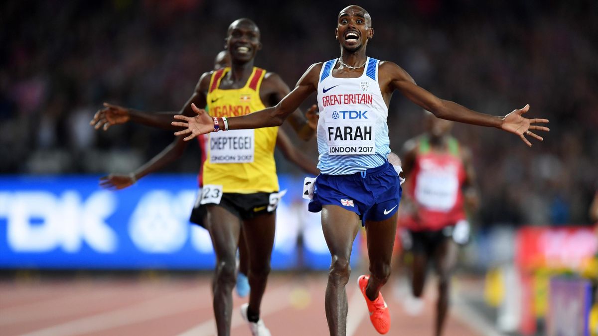 Mo Farah lors de son titre sur 10000m aux Mondiaux de Londres
