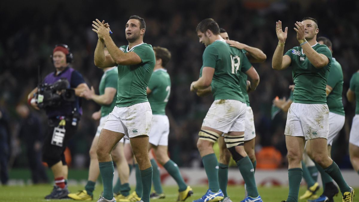Ireland players celebrate at the end of the match