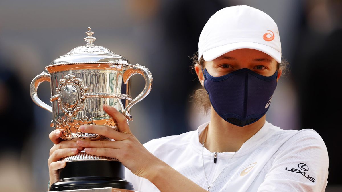 Iga Swiatek with her French Open trophy. 