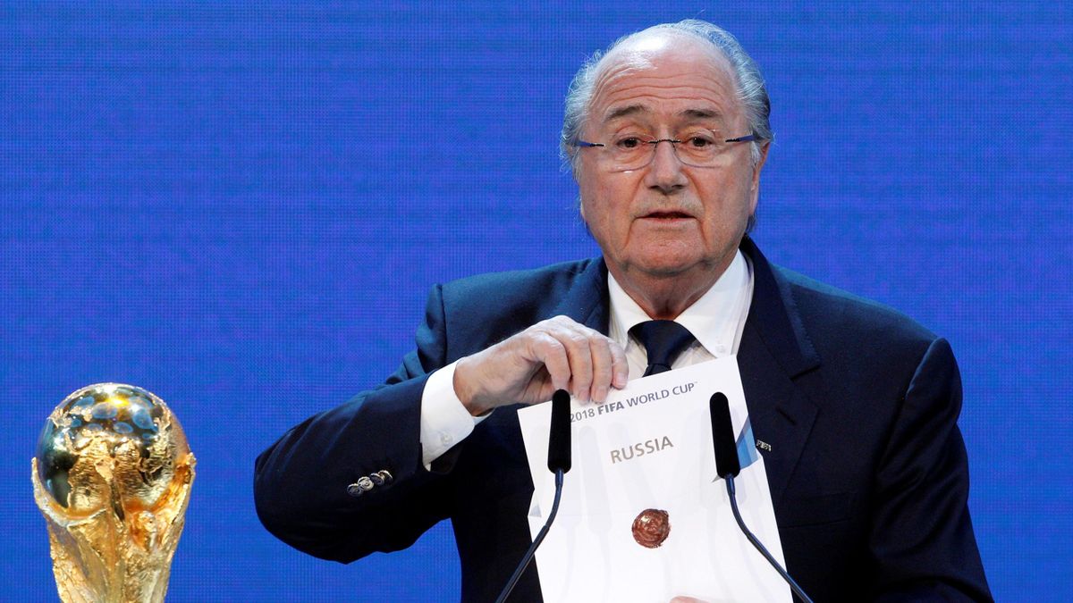FIFA President Sepp Blatter announces Russia as the host nation for the FIFA World Cup 2018 in Zurich