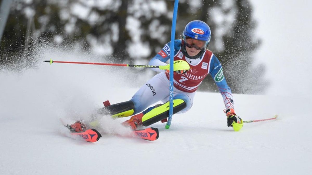Mikaela Shiffrin competes in the women's slalom race of the FIS Ski Alpine World Cup in Are, Sweden, on March 13, 2021