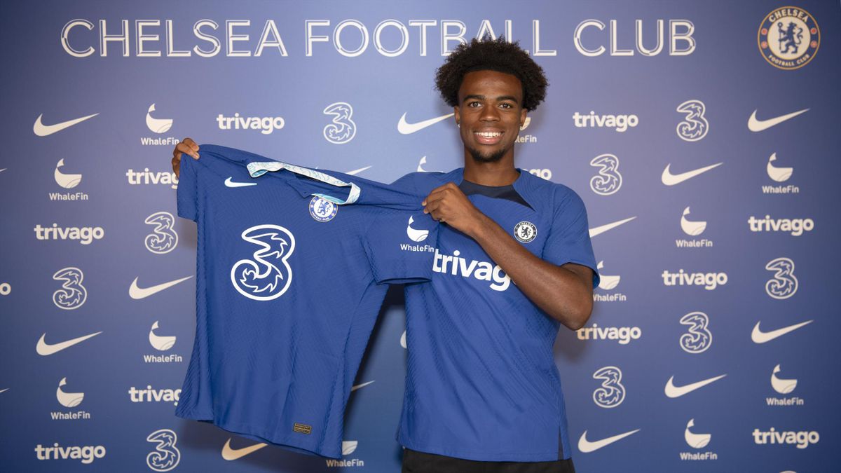 COBHAM, ENGLAND - AUGUST 04: Chelsea Unveil New Signing Carney Chukwuemeka at Chelsea Training Ground on August 4, 2022 in Cobham, England. (Photo by Darren Walsh/Chelsea FC via Getty Images)