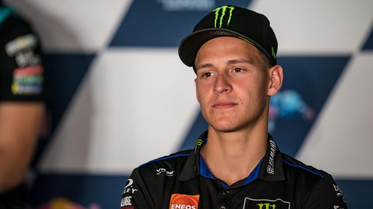 Fabio Quartararo of France and Monster Energy Yamaha MotoGP looks during the press conference at Circuito de Jerez on April 29, 2021