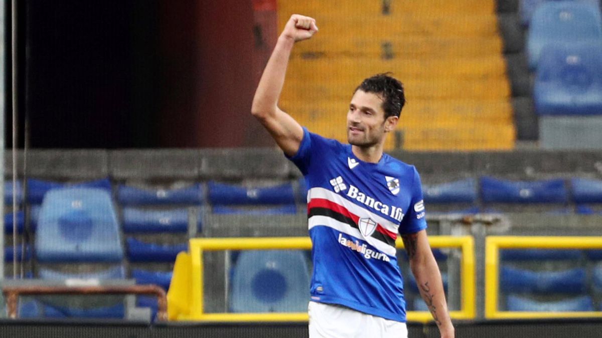 Antonio Candreva esulta dopo il gol su rigore - Sampdoria-Sassuolo - Serie A 2021-22