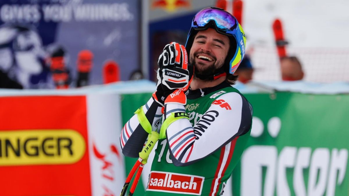 Matthieu Bailet à l'arrivée du slalom géant à Saalbach le 7 mars 2021