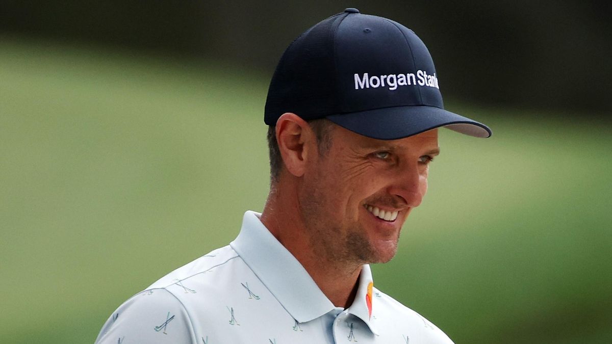Justin Rose of England reacts on the 16th hole during the first round of the Masters at Augusta National Golf Club on 8 April, 2021 in Augusta, Georgia/