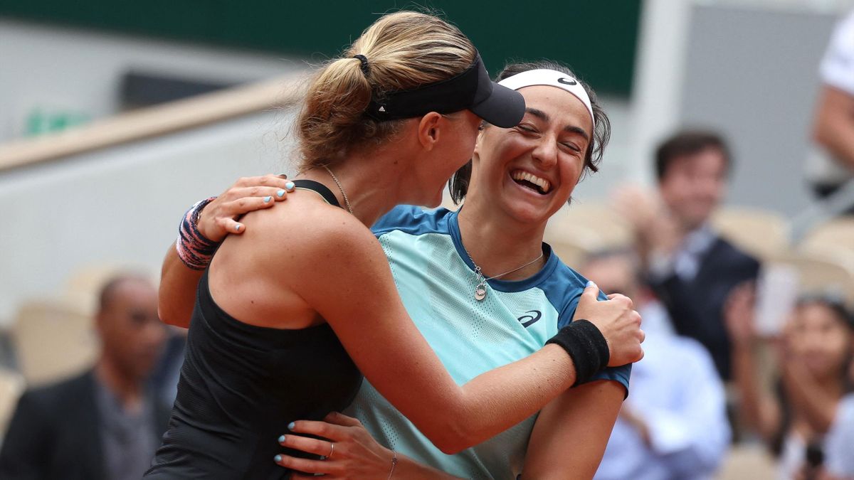 Caroline Garcia and partner Kristina Mladenovic celebrate, French Open, Roland-Garros, June 5, 2022