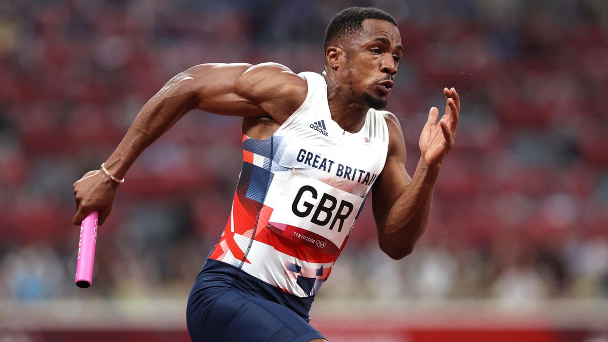 Team GB sprinter CJ Ujah, who has tested positive for banned substances, runs in the men's 4x100m relay at Tokyo 2020