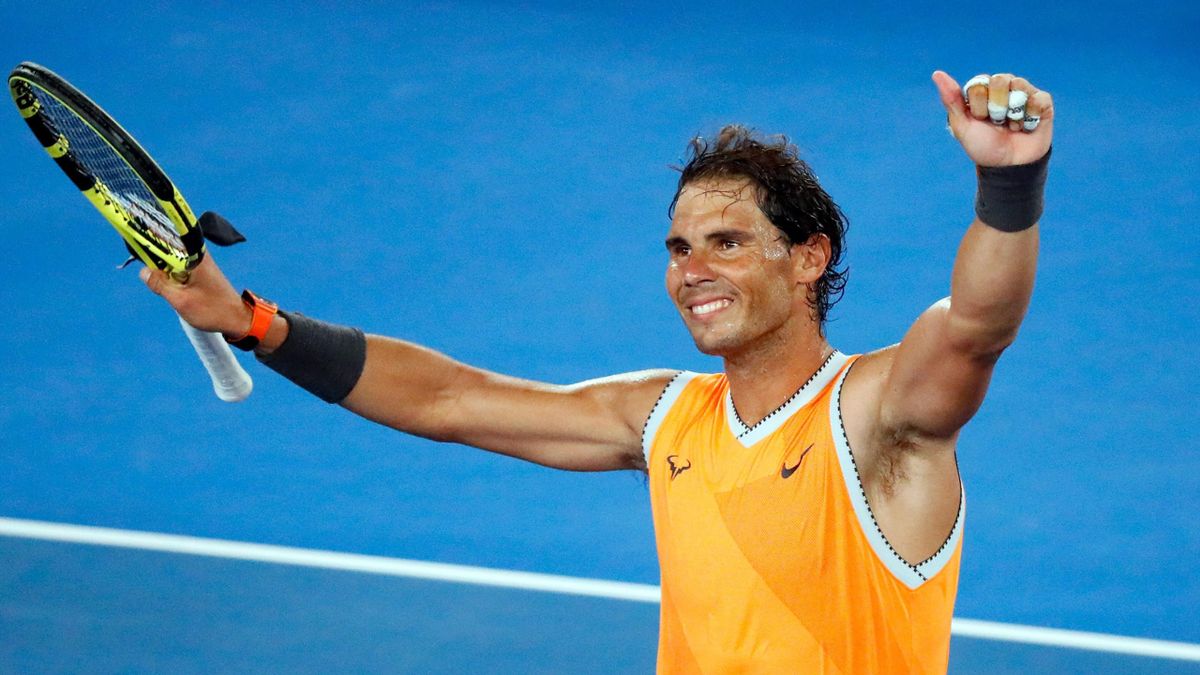 Spain's Rafael Nadal celebrates his victory against Australia's Matthew Ebden during their men's singles match on day three of the Australian Open tennis tournament in Melbourne on January 16, 2019.