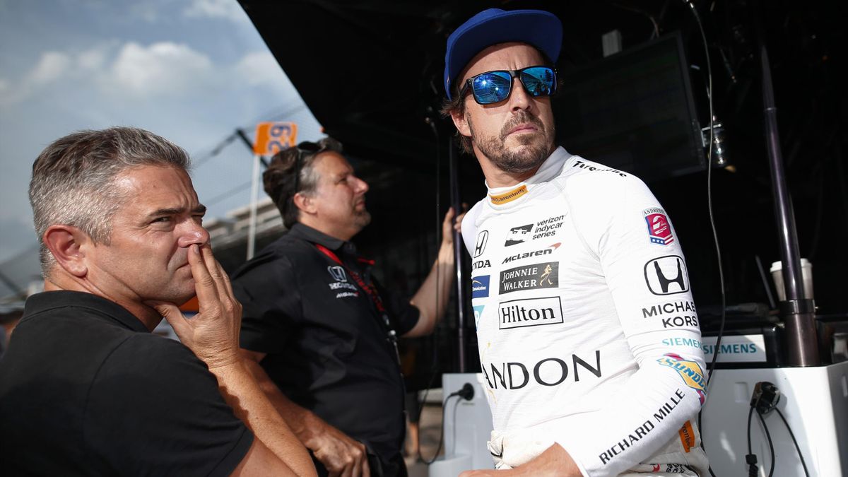 Fernando Alonso is seen during practice for the Indianapolis 500 at Indianapolis Motor Speedway on May 19, 2017 in Indianapolis, In.