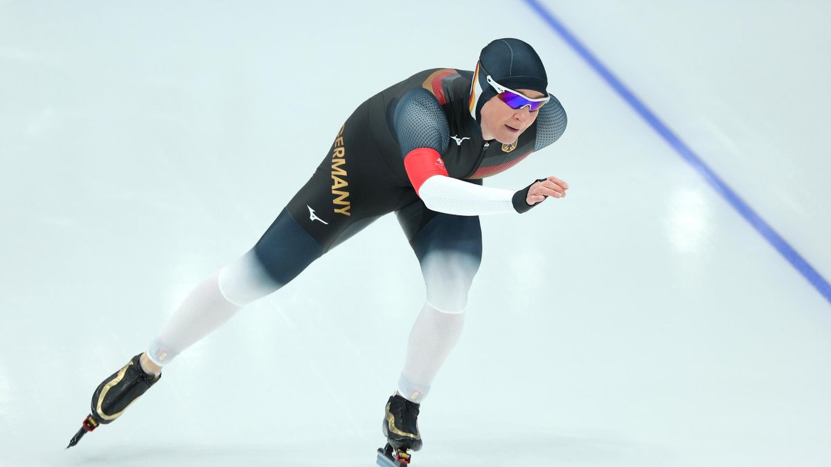 Claudia Pechstein in actie tijdens haar achtste Olympische Spelen