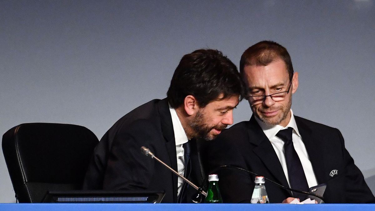 Juve-Boss Andrea Agnelli (l.) und UEFA-Präsident Aleksander Čeferin