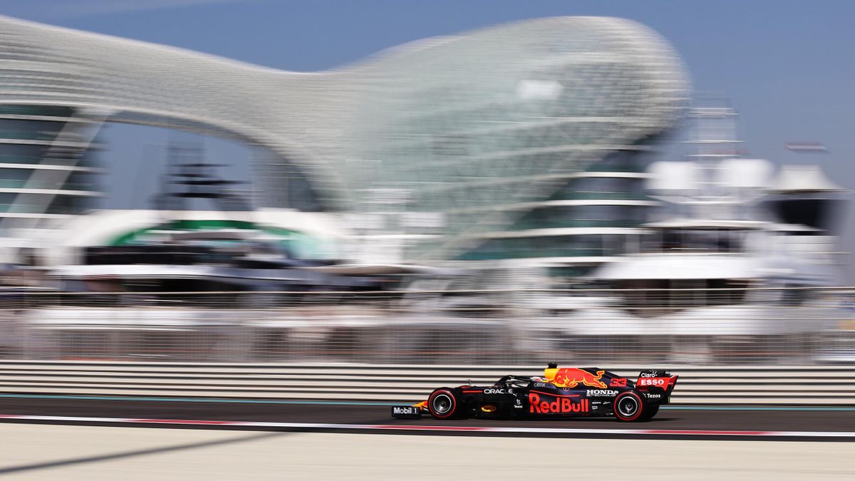 Max Verstappen of the Netherlands driving the (33) Red Bull Racing RB16B Honda during practice ahead of the F1 Grand Prix of Abu Dhabi at Yas Marina Circuit on December 10, 2021 in Abu Dhabi, United Arab Emirates