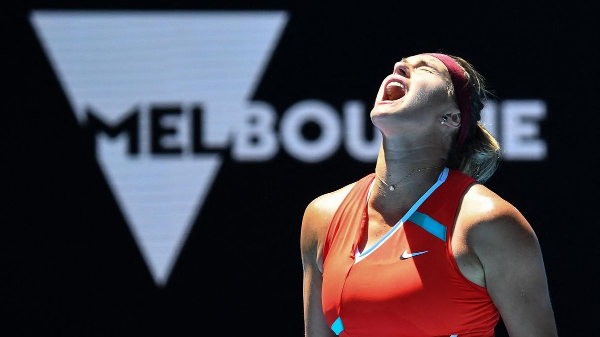 Belarus' Aryna Sabalenka reacts after a point against China's Wang Xinyu during their women's singles match on day four of the Australian Open tennis tournament in Melbourne on January 20, 2022